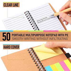 Design Cheap Promotional Custom Logo Spiral Notebook Kraft Paper Cover <b>Notepad</b> with Sticky Notes and Eco-friendly Pen - Product Image 4
