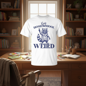 Camiseta Keep Homeschool Weird Raccoon con diseño retro para mamá de homeschooling - Product Image 3