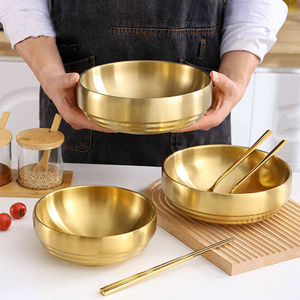 Gouden RVS kom met dubbele wand, stapelbaar, geborstelde afwerking, keukenkom voor instant noodles, salade, rijst, milieuvriendelijk, aangepast logo - Product Image 2