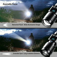 Lampe torche LED haute intensité avec zoom, lumière latérale COB, capuchon magnétique, chargement USB-C et affichage numérique de la batterie