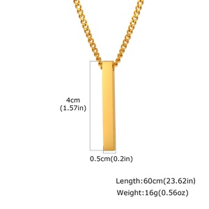 Collier pendentif carré vierge en acier inoxydable pour homme, haute qualité, avec barre de gravure de nom, vente en gros - Product Image 3