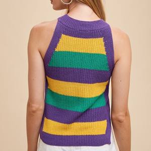 Tùy Chỉnh Bán Buôn Mardi Gras Của Phụ Nữ Mùa Hè Sọc Halter Cổ Áo Len Đan <span class=keywords><strong>Tank</strong></span> Top Nhà Sản Xuất - Product Image 6