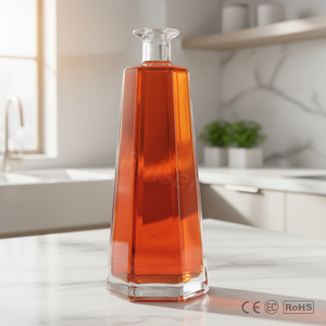 Bouteille à spiritueux hexagonale conique de luxe 700 ml 750 ml en <span class=keywords><strong>verre</strong></span> super flint à corps géométrique facetté pour vodka et <span class=keywords><strong>whisky</strong></span> haut de gamme - Product Image 1