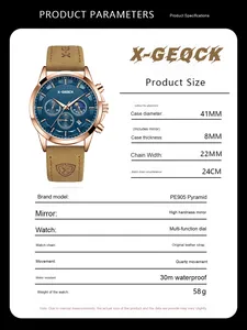 Montre-Bracelet à Quartz de Luxe X-GEQCK pour Hommes, <span class=keywords><strong>Montres</strong></span> de Précision à Aiguille des Secondes Lumineuse, Boîtier en Alliage, Bracelet en Cuir, Cadran en Verre - Product Image 6