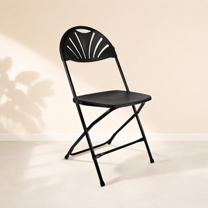 Black Folding <b>Garden</b> <b>Chair</b> Fan Back Design Metal Frame Plastic Seat Outdoor Use Minimalist Style Durable <b>Stackable</b> Waterproof - Product Image 1