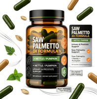 Capsules sous Marque Blanche OEM Formule 3X Saw Palmetto avec Ortie et Citrouille pour le Soutien de la Prostate et des Voies Urinaires
