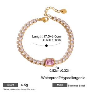 <span class=keywords><strong>Pulsera</strong></span> de circón cuadrada de moda para mujer Piedras Rosas y blancas de acero inoxidable chapadas en oro de 18 quilates - Product Image 6