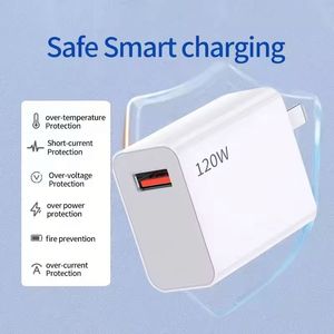 Mobile Phone Charger Block 120W Quick Charging US/EU/UK Socket 6A Type C Cable <b>USB</b> Wall Charger - Product Image 5