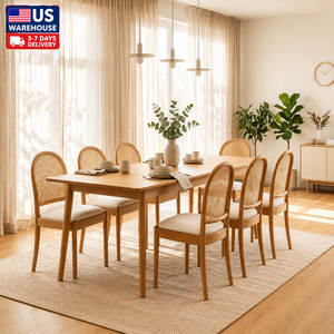 [Stock en EE. UU.] Silla de Comedor de Madera Maciza Estilo Mid-Century con Respaldo de Ratán y Asiento Tapizado en Tela Teddy para Muebles de Restaurante - Product Image 1