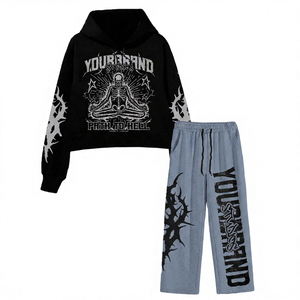 Conjunto Deportivo con Capucha para Mujer YOURBRAND, Negro y Gris, Manga Larga, Pantalones con Cordón, Estilo Urbano, Corte Holgado, Ropa Deportiva de Otoño - Product Image 2