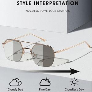 Gafas de Sol Modernas con Marco Semi-Cuadrado y Diseño de Doble Puente Metálico, <span class=keywords><strong>Lentes</strong></span> Fotocromáticas con Protección <span class=keywords><strong>Anti</strong></span>-<span class=keywords><strong>Luz</strong></span> <span class=keywords><strong>Azul</strong></span> para Uso en Interiores y Exteriores, 2025 - Product Image 2