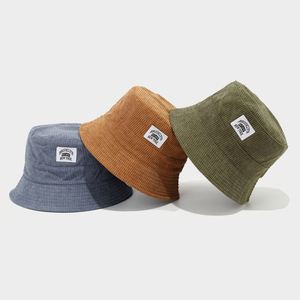 Corduroy Patchwork Fisherman Hat Autumn Winter Sun Hat Couples Casual Bucket Hat With Custom Private Brand Woven Label <b>Patch</b> - Product Image 1