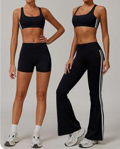 Aoyema Custom Logo Multi-pezzi tute sportive <span class=keywords><strong>da</strong></span> donna Shorts ad asciugatura rapida Leggings <span class=keywords><strong>da</strong></span> <span class=keywords><strong>ginnastica</strong></span> con reggiseno svasato Set Fitness - Product Image 4