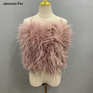 Hot Sale Women Fur <strong>Tops</strong> Ladies <strong>Fluffy</strong> Off Shoulder <strong>Tops</strong> Ostrich Feather Crop <strong>Top</strong> - Product Image 4