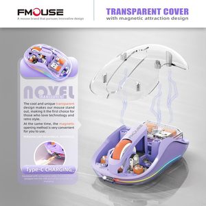 เมาส์ออปติคอลแบบชาร์จไฟได้ RGB โปร่งใส เมาส์สำหรับเล่นเกมแบบมีสายและไร้สาย ออกแบบตามหลักสรีรศาสตร์สำหรับแล็ปท็อปและคอมพิวเตอร์ตั้งโต๊ะ - Product Image 4