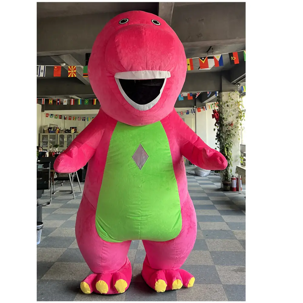 Cheap price inflatable mascot promotion adult cartoon pink barney inflatable mascot costume for sale