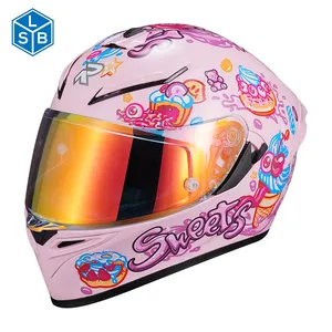 批发中国工厂圆点认证成人安全保护粉色蓝色绿色全脸Abs头盔摩托车