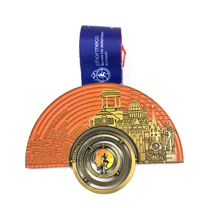 Entwerfen Sie Ihre eigenen Trophäen und Medaillen Round Spinning Sport Marathon Running Finisher Metall medaille mit Lanyard-Medaillon