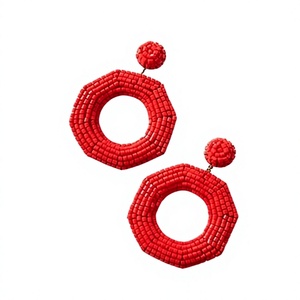 Top Tendance bijoux Perles broderie Boucles d'oreilles de forme ronde d'Inde boucles d'oreilles faites à la main pour femmes et filles look classique - Product Image 3