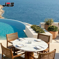 Ensemble de meubles d'extérieur modernes pour restaurant commercial J2S, chaises en rotin en bois massif, table en marbre, combo pour terrasse d'hôtel