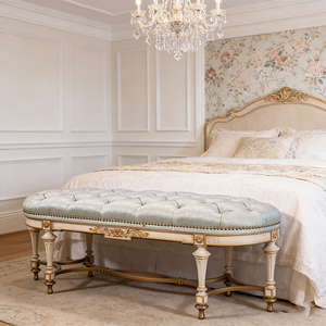 <span class=keywords><strong>Banc</strong></span> en bois massif français sculpté à la main, <span class=keywords><strong>avec</strong></span> rembourrage en velours capitonné classique personnalisé, pour chambre à coucher, <span class=keywords><strong>maison</strong></span> et villa - Product Image 1