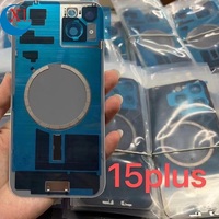 Untuk iPhone 14 14Plus 15 Plus 15 Pro Max Kaca Belakang Dengan Bingkai Bezel Pelat Logam Cincin Magnet & Kabel Fleksibel Pengisian Daya