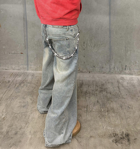 Pantalones Vaqueros Anchos de Mezclilla Lavada a la Piedra, Cintura Alta, Corte Holgado, Estilo Urbano, Jeans para Hombre, OEM ODM - Product Image 2