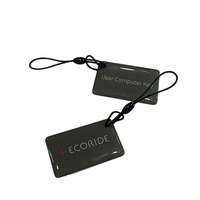 Muestra gratis personalizado impermeable 13,56 MHz Nfc epoxi etiqueta llaveros programables con cuerda negra