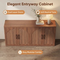 Buffet moderne en bois à 4 portes cannelées, armoire de rangement de 63 pouces avec portes cintrées pour salon, meuble TV pour la maison