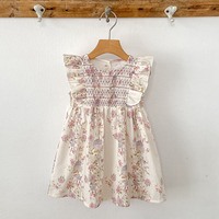 Robe d'été florale pour enfants de 2 à 7 ans, sans manches, à volants, à manches flottantes, mignonne, décontractée, pour fête, en coton, imprimé vintage, pour tout-petits