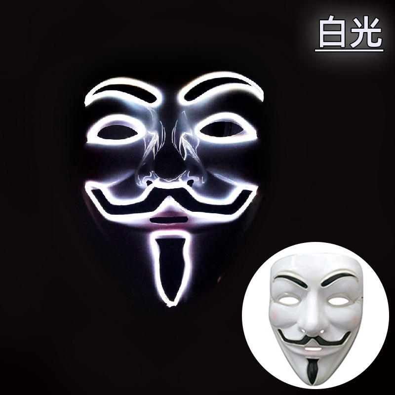 Maschera luminosa bianca a forma di v vendetta bianca