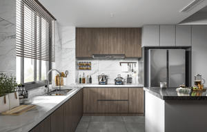 Armoires de rangement sans poignée SANTOPOVA, gris clair brillant, design de meubles de cuisine, armoire de cuisine moderne/armoire de cuisine - Product Image 6