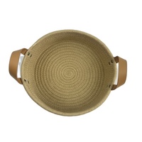Paniers ronds mignons de corde de jute de coton pour le stockage Brown avec la poignée en cuir