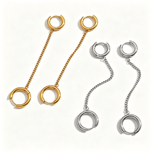 Boucles d'oreilles tendance personnalisées en acier inoxydable plaqué or PVD 18 carats, à deux anneaux et pampilles, design géométrique pour usage quotidien - Product Image 1