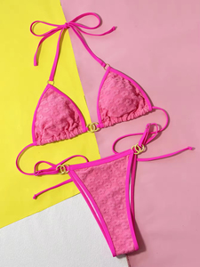 Bikinis Florales Arrugados 2026 con Anillos Metálicos, Traje de Baño Femenino, Bikini de Dos Piezas, Ropa de Playa - Product Image 3