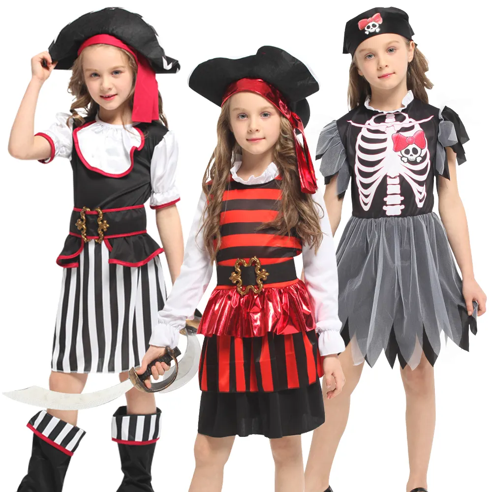 Grosir memakai kostum bajak laut untuk anak-anak perempuan pesta karnaval ulang tahun gaun mewah tanpa topi bajak laut