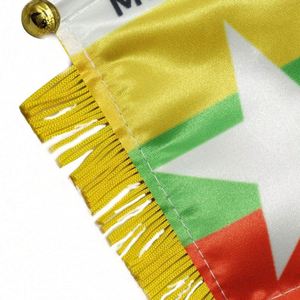 Custom Myanmar Satin Mini Flag <b>Banner</b> with Yellow Tassels Digital Printed Car Pennant - Product Image 6