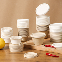 Gobelets jetables écologiques en bagasse de canne à sucre pour sauces, mini-récipients biodégradables de qualité alimentaire pour condiments avec couvercle
