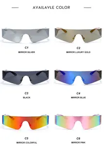 2022 One-body Flat Plain Big Frame Rimless Shields Sunglasses Female 1 Lens Vintage Women Mirror Sunglasses Unisex
