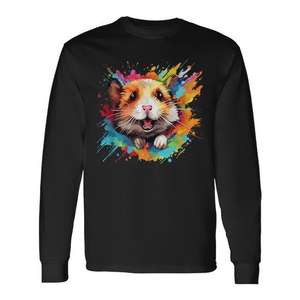 T-shirt à manches longues avec motif de hamster syrien mignon, design coloré, cadeau pour les amoureux des animaux - Product Image 1