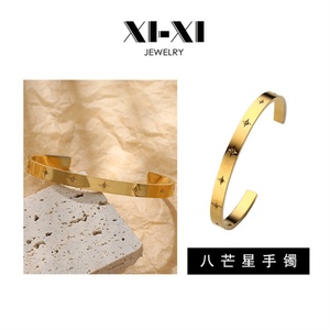 24k Stainless Steel Real Fashion <b>Gold</b> Plated Octagon Star Opening C-Shape Zircon <b>Bracelet</b> for Women - Product Image 5