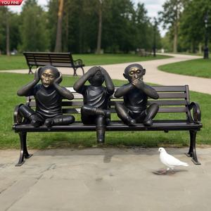 ブロンズ製三猿像セットベンチ、屋外公園庭園装飾用 - Product Image 1