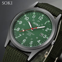 Montres à bracelet en nylon vert armée pour homme, mouvement analogique à date, aiguilles en verre, faible MOQ, livraison directe, prix abordable