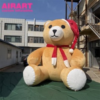 Ours géant gonflable en peluche douce pour Noël, mascotte gonflable de Noël avec chapeau de Père Noël pour défilés et publicité en magasin