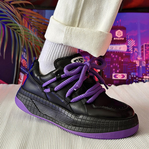 Baskets décontractées pour hommes en cuir véritable à semelle épaisse, antidérapantes, style automne, tendance nationale, chaussures de skate - Product Image 3