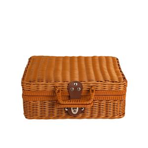 سلال نزهة صغيرة مستطيلة الشكل للأطفال مصنوعة من البلاستيك والراتان البني مع مقابض معدنية وقفل - Product Image 5