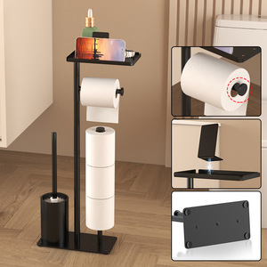 <span class=keywords><strong>Support</strong></span> de <span class=keywords><strong>papier</strong></span> <span class=keywords><strong>toilette</strong></span> multifonctionnel sur pied en acier au carbone avec brosse WC et étagère de rangement pour salle de bain – Vente en gros - Product Image 3