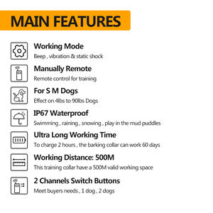 Garantía de un año, pequeño y ligero con pantalla LCD grande, rango de 500m, sin golpes, <span class=keywords><strong>collar</strong></span> de entrenamiento para perros y cachorros con control remoto - Product Image 2
