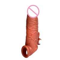 Anneau pénien pour hommes, série de couvre-pénis en TPE, avec fonction de retenue du sperme, allongement, épaississement, texture cristalline, perles en relief et vibration