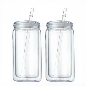Gobelets en plastique de voyage anti-fuite de 16 oz, lot de 50, avec couvercle transparent et paille, en forme de canette de bière – Nouveauté très demandée - Product Image 2